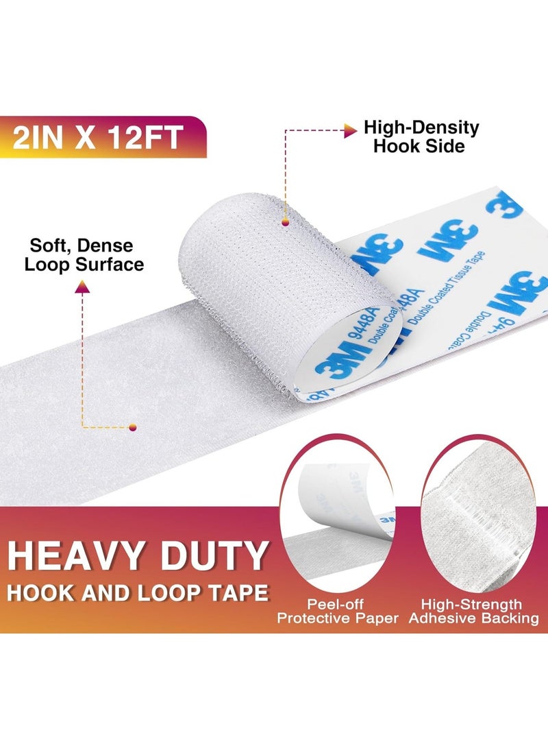 ثري ام زوج واحد من شريط فيلكرو شديد التحمل، 2.5 سم × 5 م، لاصق ذاتي بخطاف وحلقة، شريط تثبيت أبيض مزدوج الجوانب، شريط لاصق قوي مقاوم للماء، شرائط لاصقة قابلة لإعادة الاستخدام لتنظيم الكابلات، وتثبيت السجاد، ومستلزمات منزلية وأخرى خاصة بالمرآب. - Image 5